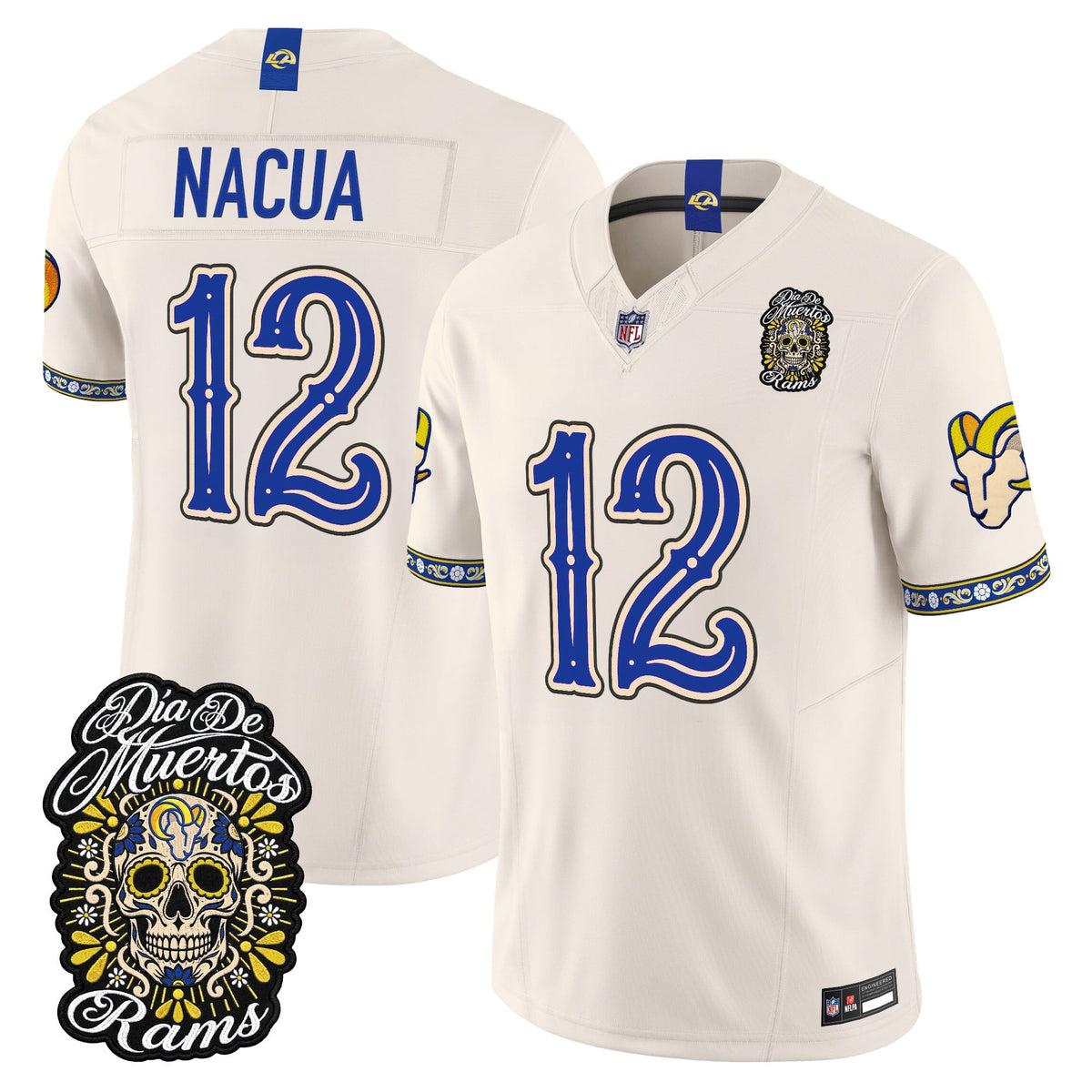 Men's Los Angeles Rams Día de los Muertos Vapor Limited Jersey - All Stitched - Bone - Puka Nacua
