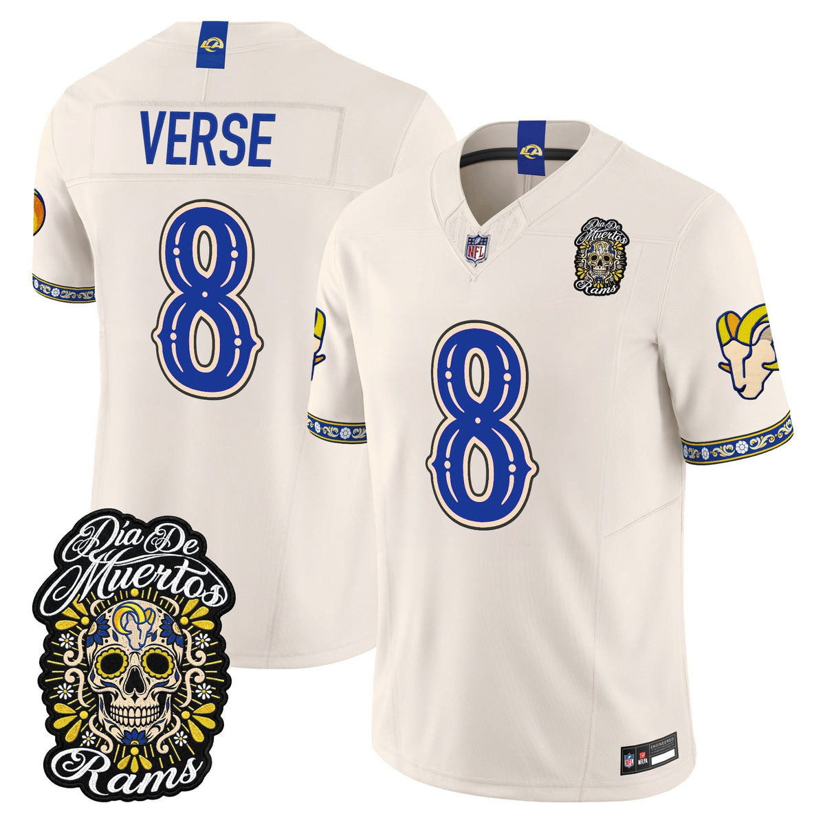 Men's Los Angeles Rams Día de los Muertos Vapor Limited Jersey - All Stitched - Bone - Jared Verse
