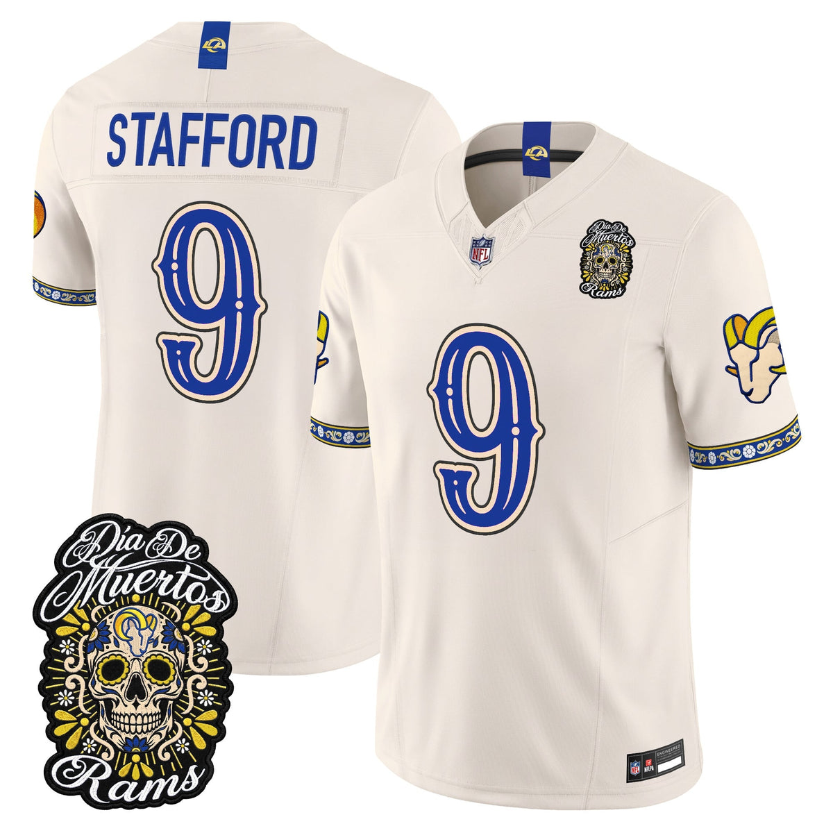 Men's Los Angeles Rams Día de los Muertos Vapor Limited Jersey - All Stitched - Bone - Matthew Stafford