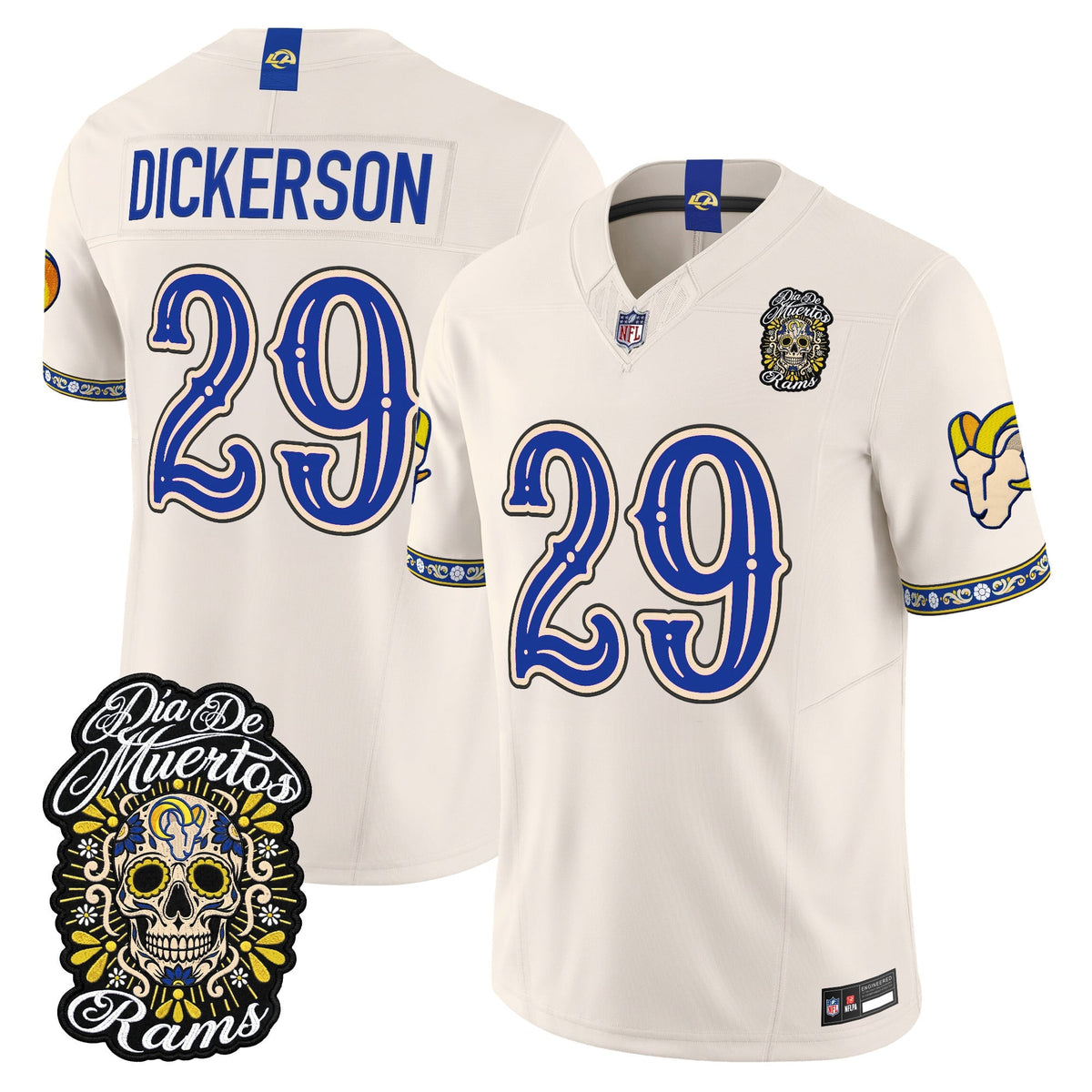 Men's Los Angeles Rams Día de los Muertos Vapor Limited Jersey - All Stitched - Bone - Eric Dickerson