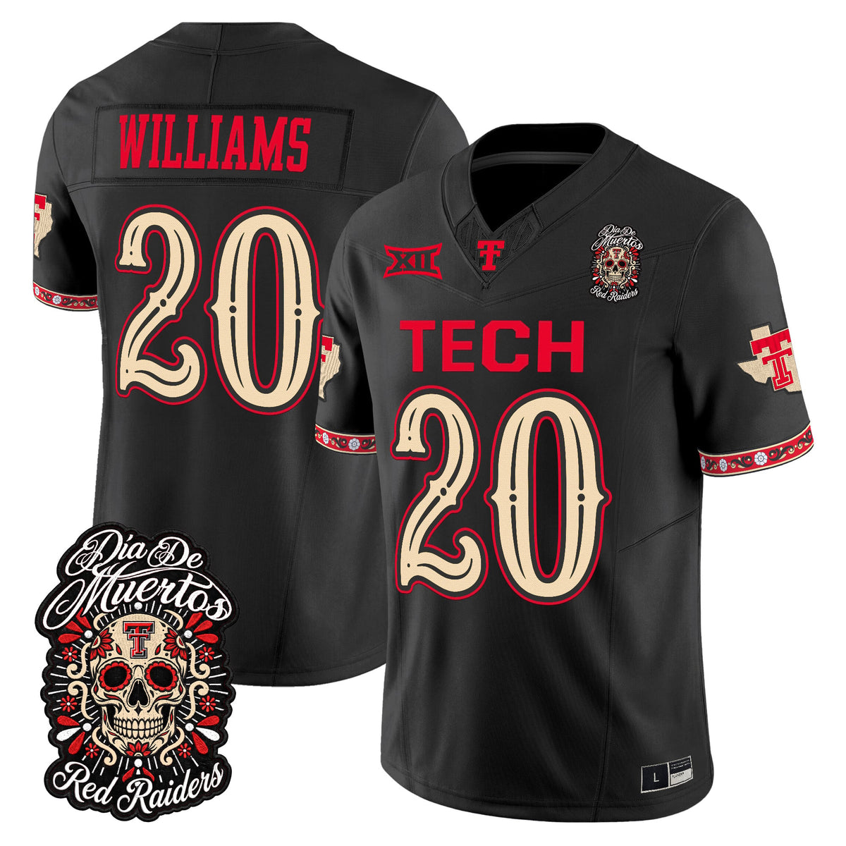 Men's Texas Tech Red Raiders Día de los Muertos Vapor Limited Jersey - All Stitched - Black - J'Koby Williams