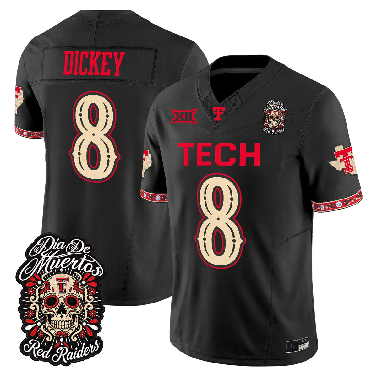 Men's Texas Tech Red Raiders Día de los Muertos Vapor Limited Jersey - All Stitched - Black - Cameron Dickey