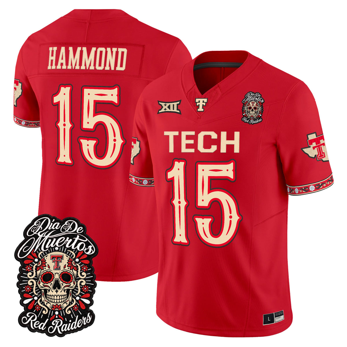 Men's Texas Tech Red Raiders Día de los Muertos Vapor Limited Jersey - All Stitched - Red - Will Hammond