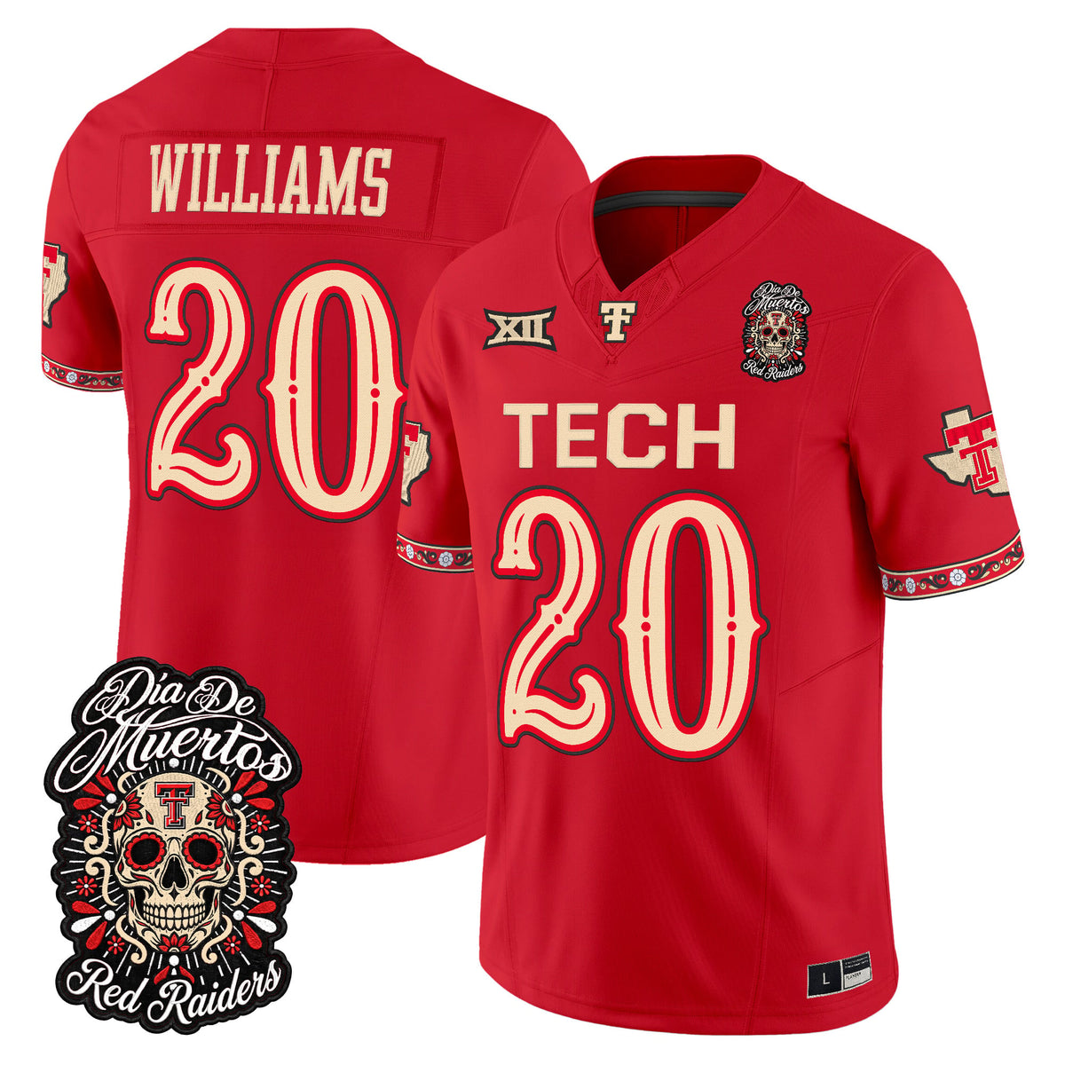 Men's Texas Tech Red Raiders Día de los Muertos Vapor Limited Jersey - All Stitched - Red - J'Koby Williams