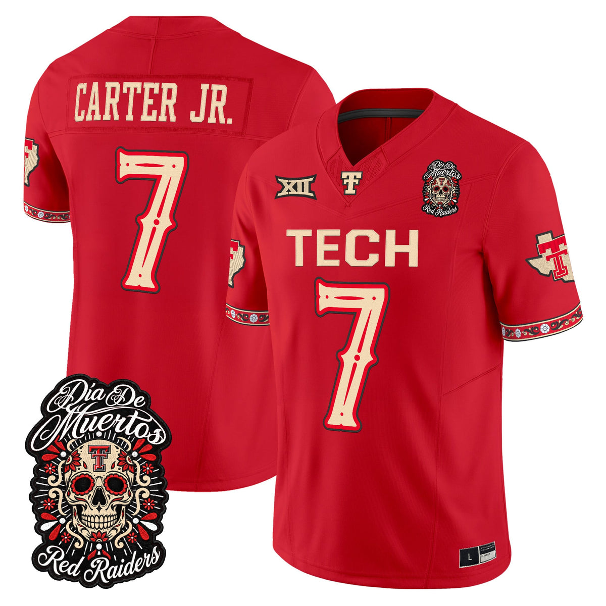 Men's Texas Tech Red Raiders Día de los Muertos Vapor Limited Jersey - All Stitched - Red - Terrance Carter Jr.