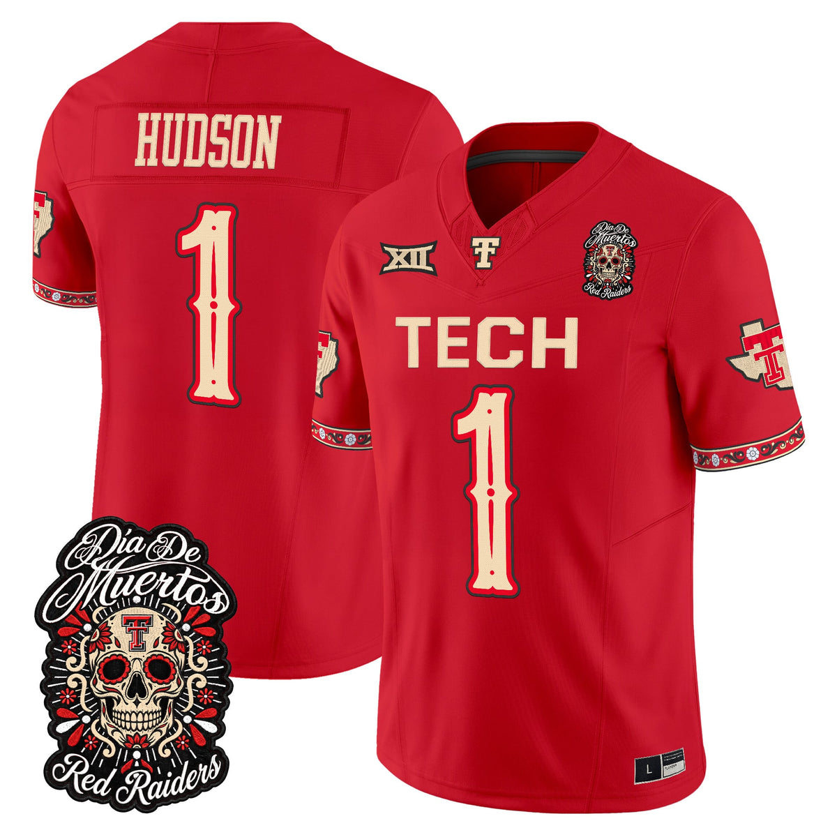 Men's Texas Tech Red Raiders Día de los Muertos Vapor Limited Jersey - All Stitched - Red - Micah Hudson