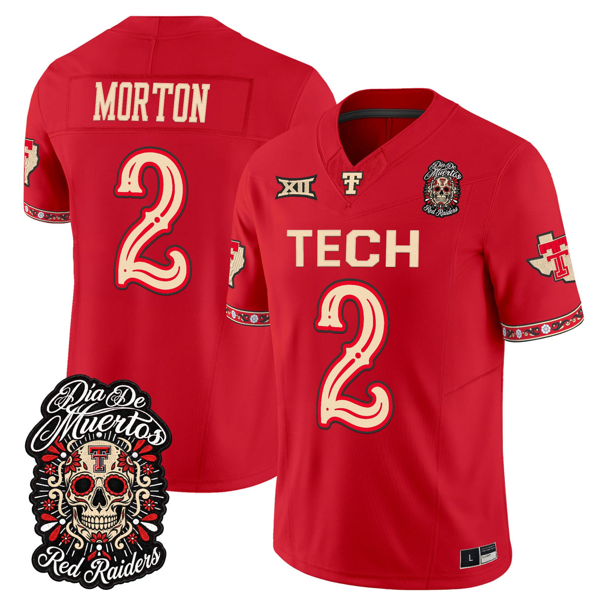 Men's Texas Tech Red Raiders Día de los Muertos Vapor Limited Jersey - All Stitched - Red - Behren Morton