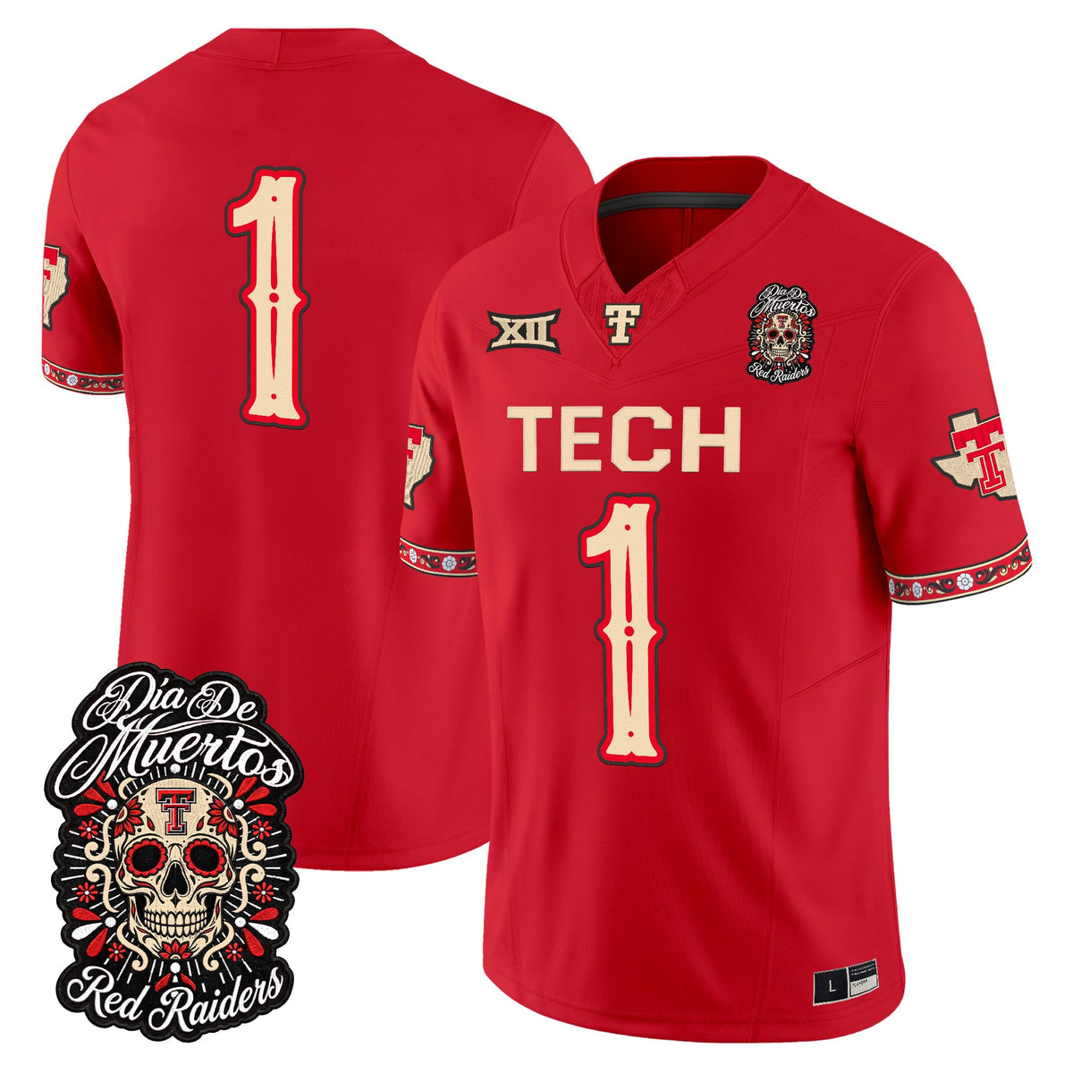 Men's Texas Tech Red Raiders Día de los Muertos Vapor Limited Jersey - All Stitched - Red - #1 Team