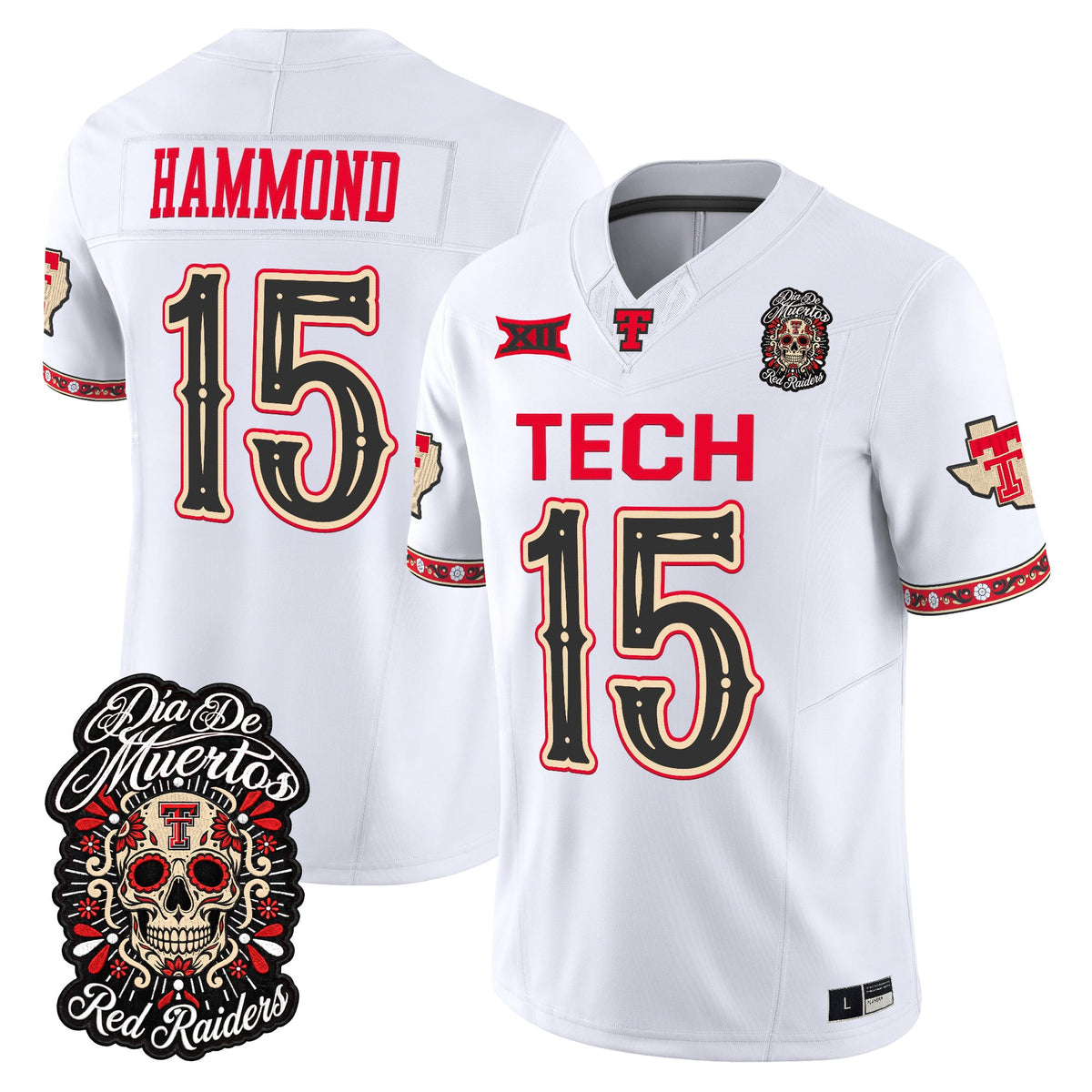 Men's Texas Tech Red Raiders Día de los Muertos Vapor Limited Jersey - All Stitched - White - Will Hammond