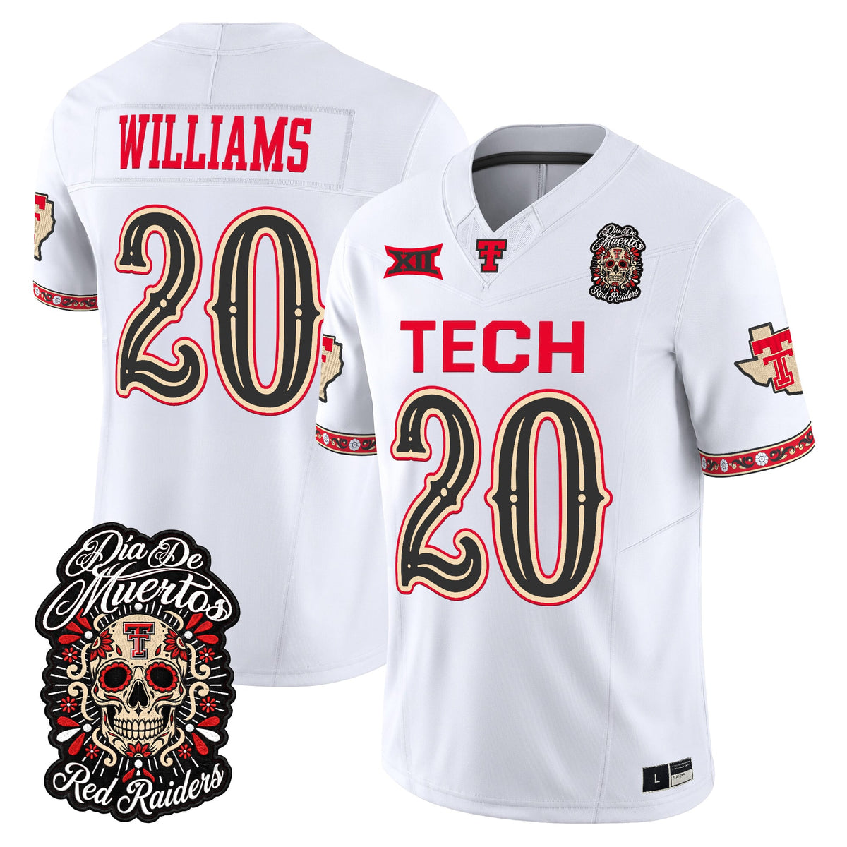 Men's Texas Tech Red Raiders Día de los Muertos Vapor Limited Jersey - All Stitched - White - J'Koby Williams