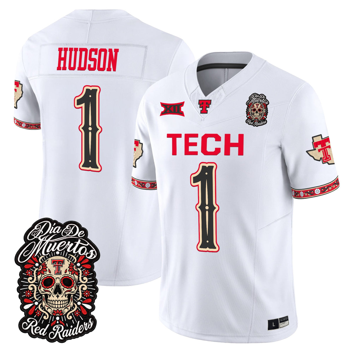 Men's Texas Tech Red Raiders Día de los Muertos Vapor Limited Jersey - All Stitched - White - Micah Hudson