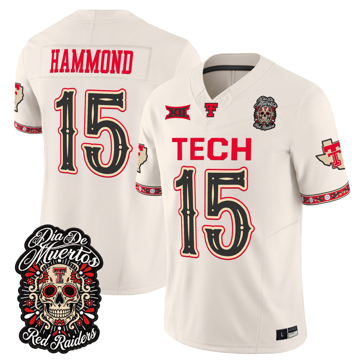 Men's Texas Tech Red Raiders Día de los Muertos Vapor Limited Jersey - All Stitched - Bone - Will Hammond