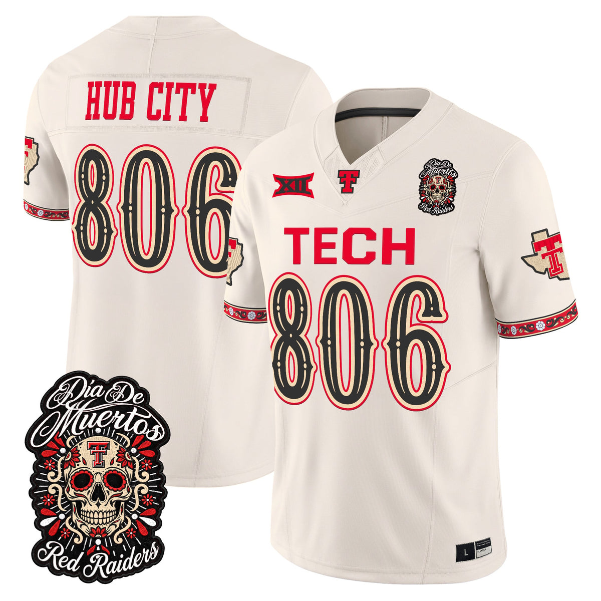 Men's Texas Tech Red Raiders Día de los Muertos Vapor Limited Jersey - All Stitched - Bone - Hub City 806