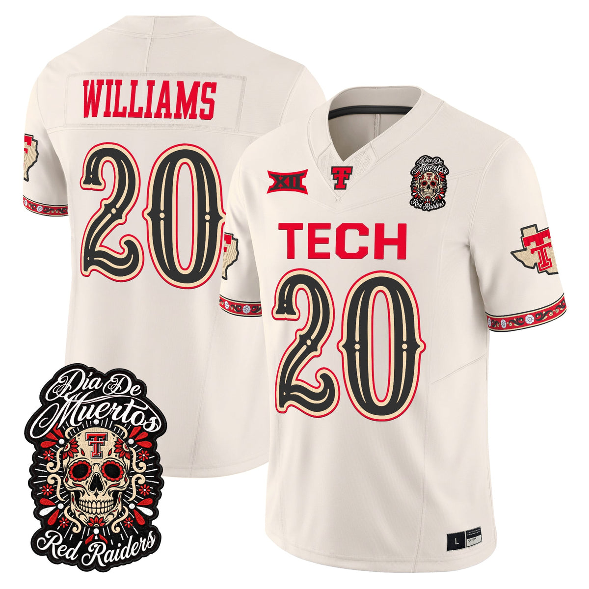 Men's Texas Tech Red Raiders Día de los Muertos Vapor Limited Jersey - All Stitched - Bone - J'Koby Williams