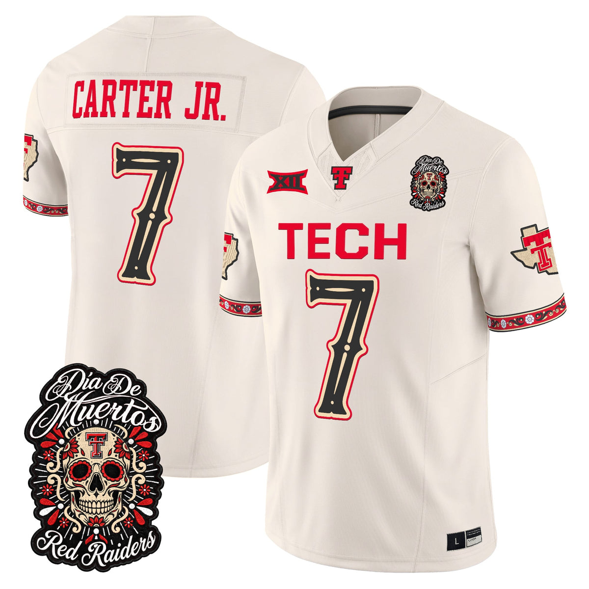 Men's Texas Tech Red Raiders Día de los Muertos Vapor Limited Jersey - All Stitched - Bone - Terrance Carter Jr.