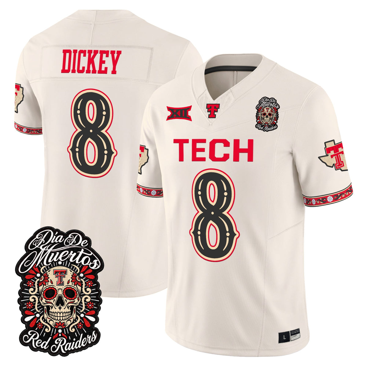 Men's Texas Tech Red Raiders Día de los Muertos Vapor Limited Jersey - All Stitched - Bone - Cameron Dickey
