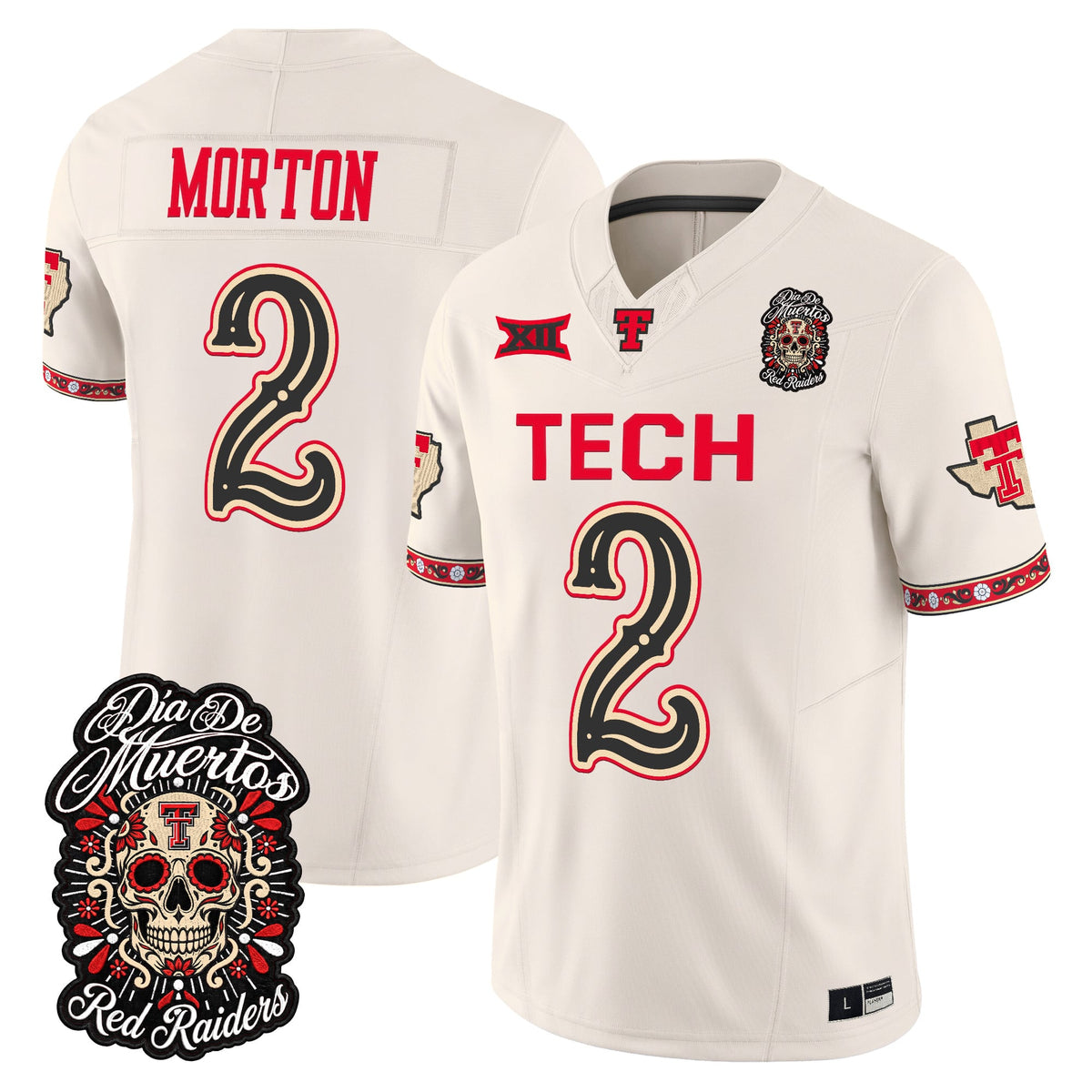 Men's Texas Tech Red Raiders Día de los Muertos Vapor Limited Jersey - All Stitched - Bone - Behren Morton