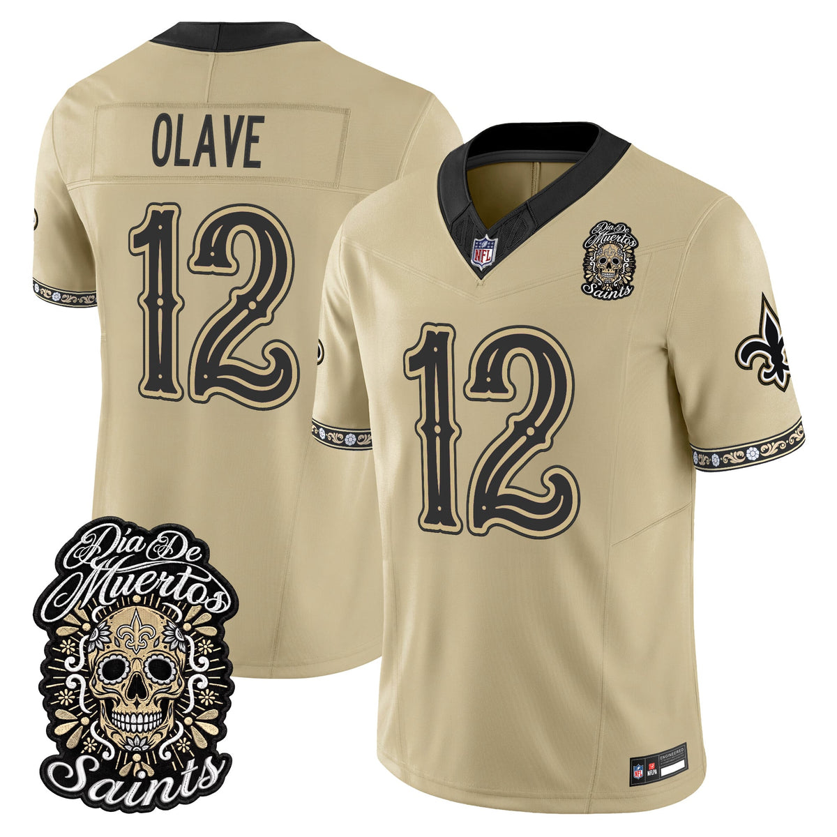 Men's New Orleans Saints Día de los Muertos Vapor Limited Jersey - All Stitched - Gold - Chris Olave