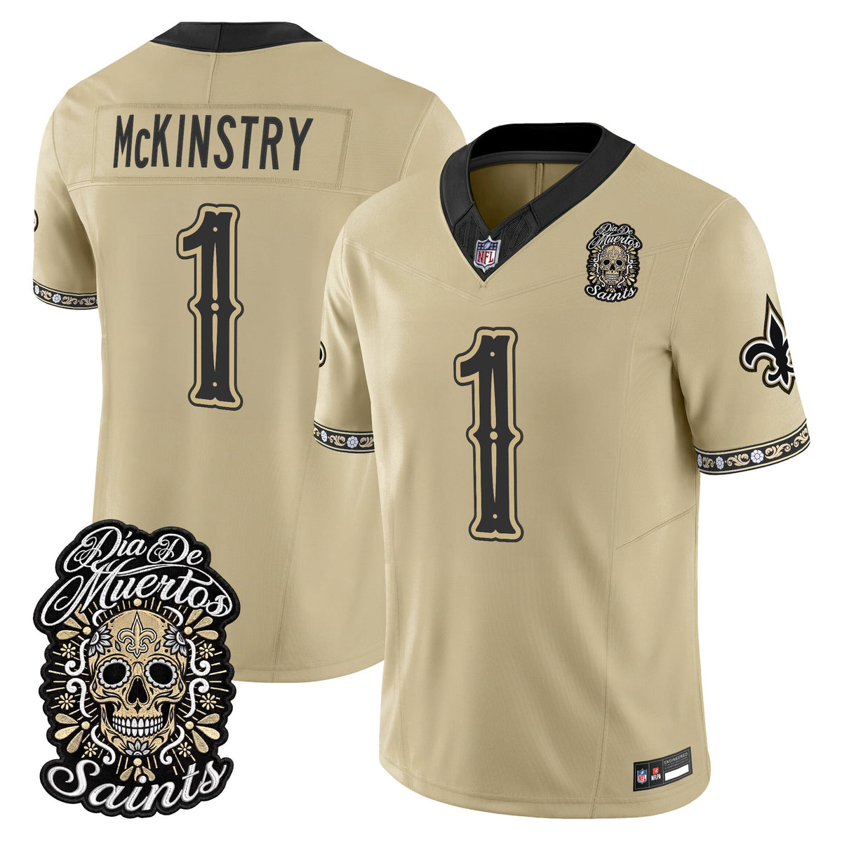 Men's New Orleans Saints Día de los Muertos Vapor Limited Jersey - All Stitched - Gold - Kool-Aid McKinstry
