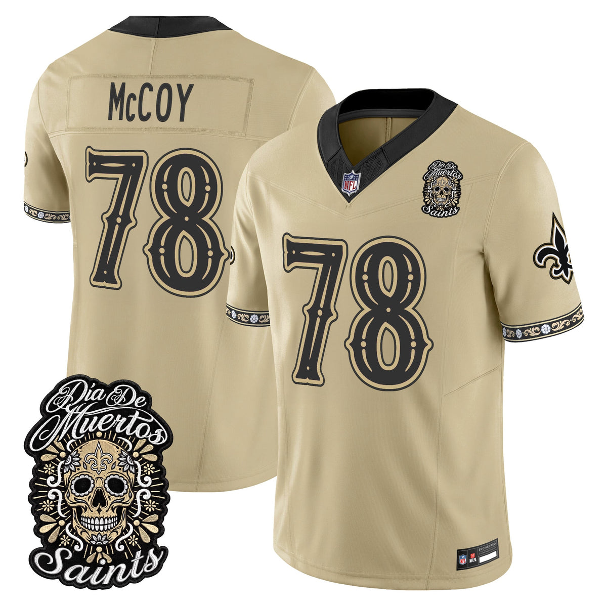 Men's New Orleans Saints Día de los Muertos Vapor Limited Jersey - All Stitched - Gold - Erik McCoy