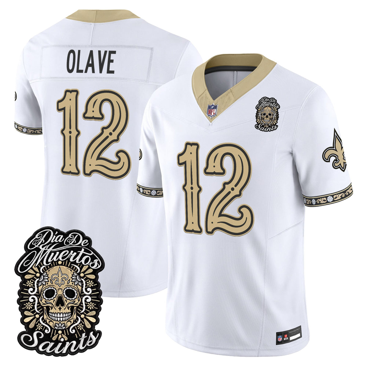 Men's New Orleans Saints Día de los Muertos Vapor Limited Jersey - All Stitched - White - Chris Olave
