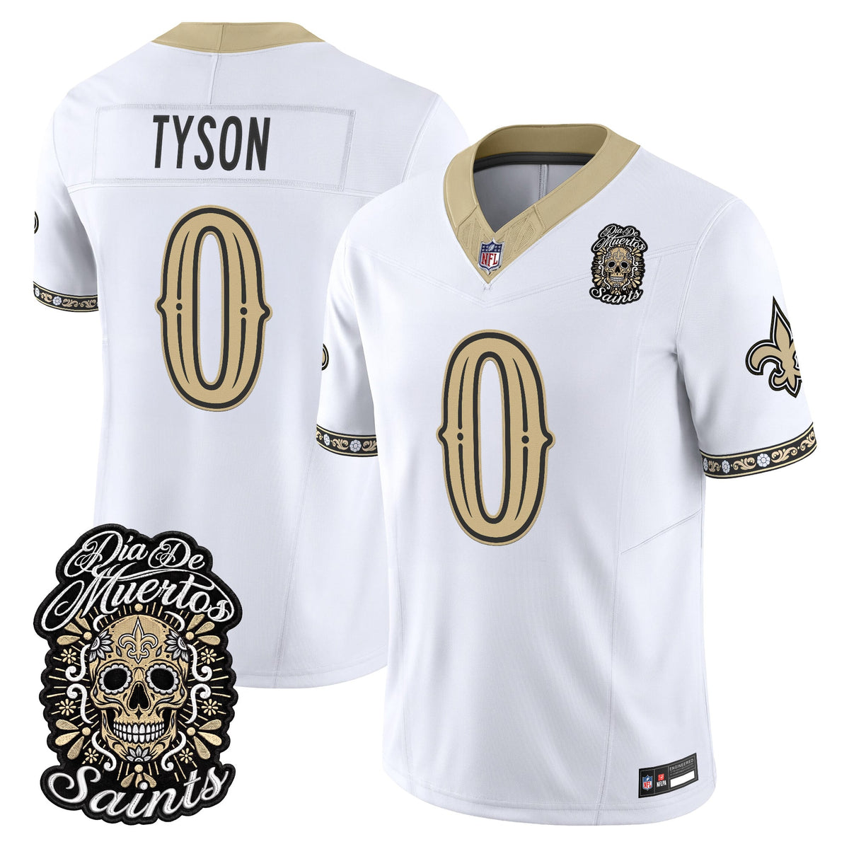 Men's New Orleans Saints Día de los Muertos Vapor Limited Jersey - All Stitched - White - Jordyn Tyson