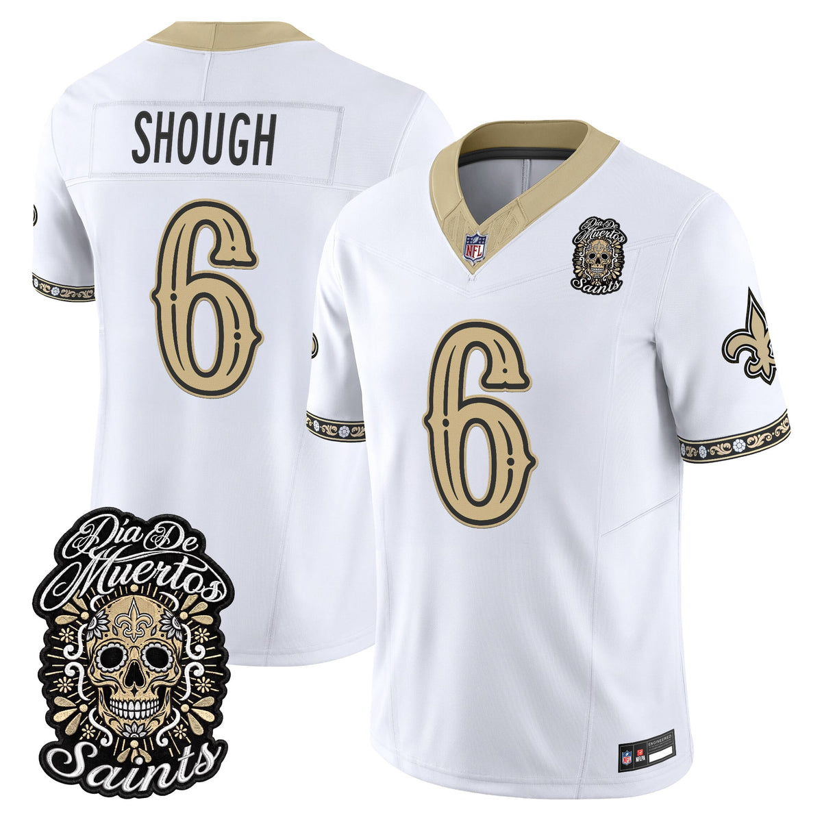 Men's New Orleans Saints Día de los Muertos Vapor Limited Jersey - All Stitched - White - Tyler Shough