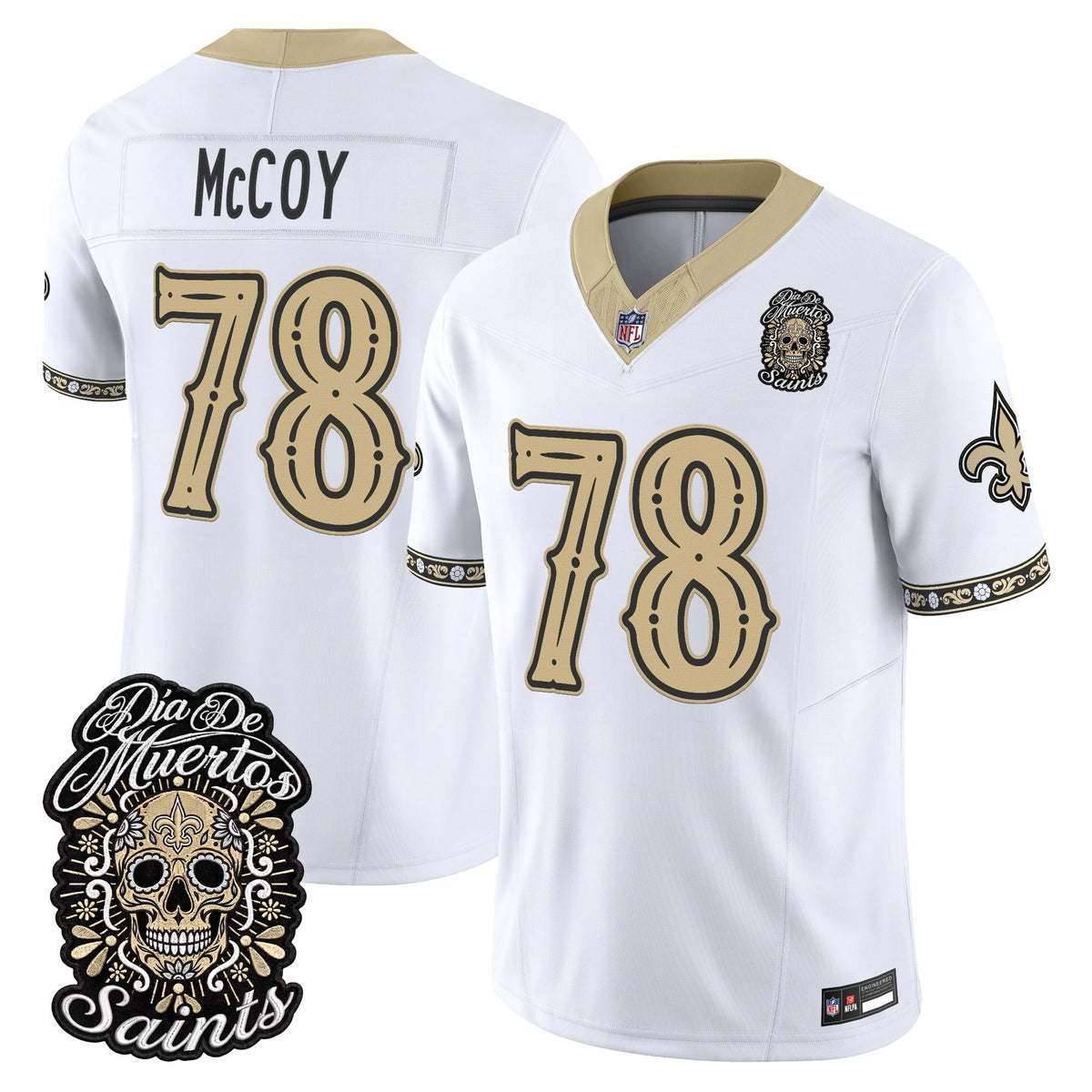 Men's New Orleans Saints Día de los Muertos Vapor Limited Jersey - All Stitched - White - Erik McCoy