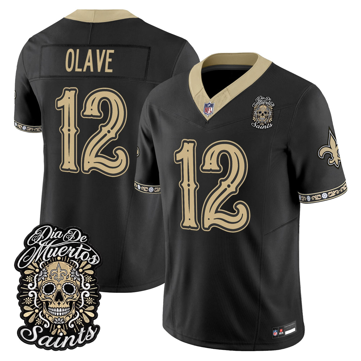 Men's New Orleans Saints Día de los Muertos Vapor Limited Jersey - All Stitched - Black - Chris Olave