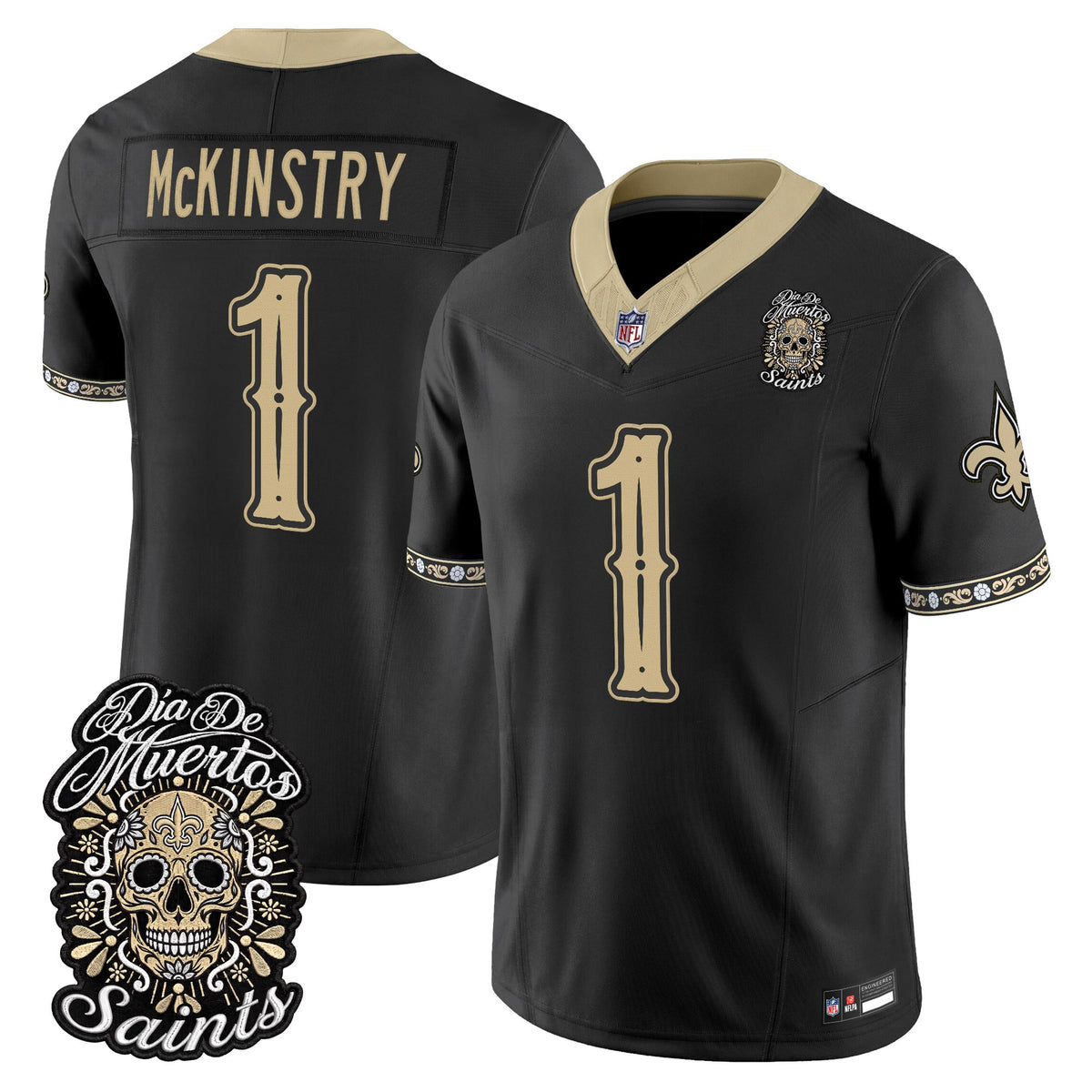 Men's New Orleans Saints Día de los Muertos Vapor Limited Jersey - All Stitched - Black - Kool-Aid McKinstry