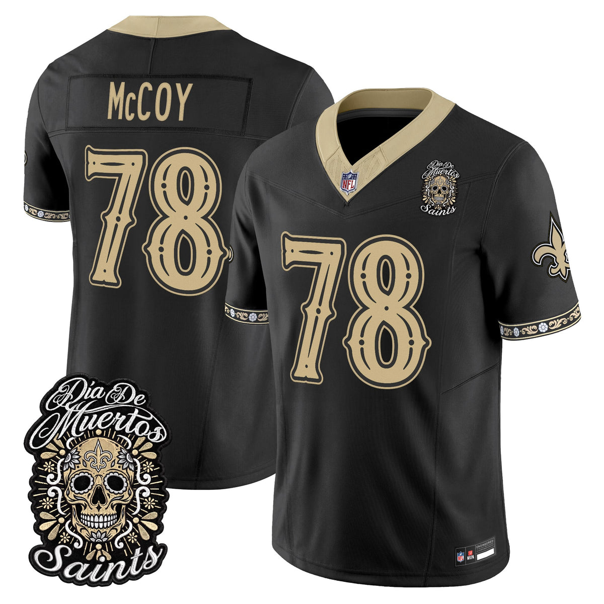 Men's New Orleans Saints Día de los Muertos Vapor Limited Jersey - All Stitched - Black - Erik McCoy