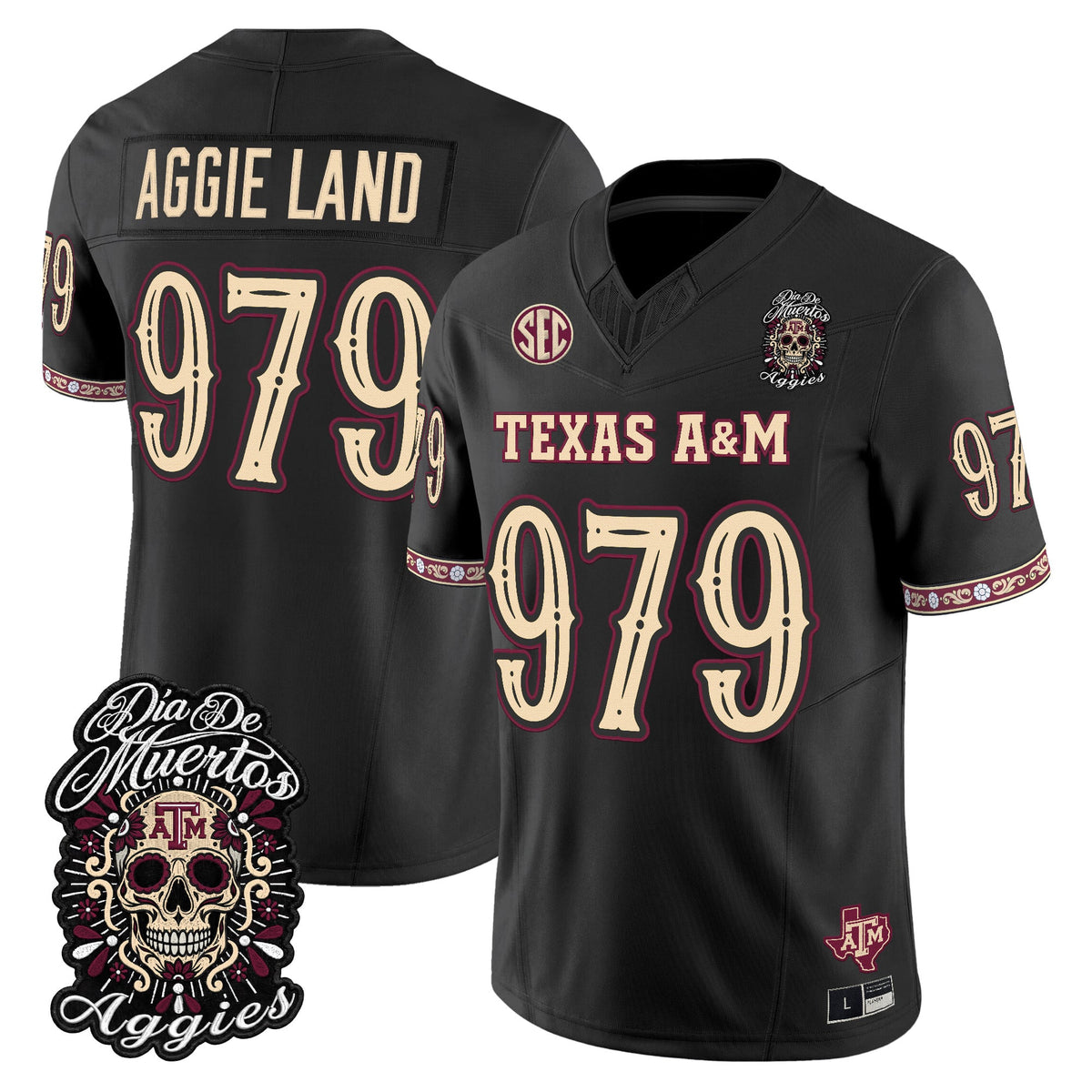 Men's Texas A&M Aggies Día de los Muertos Vapor Limited Jersey - All Stitched - Black - Aggie Land 979