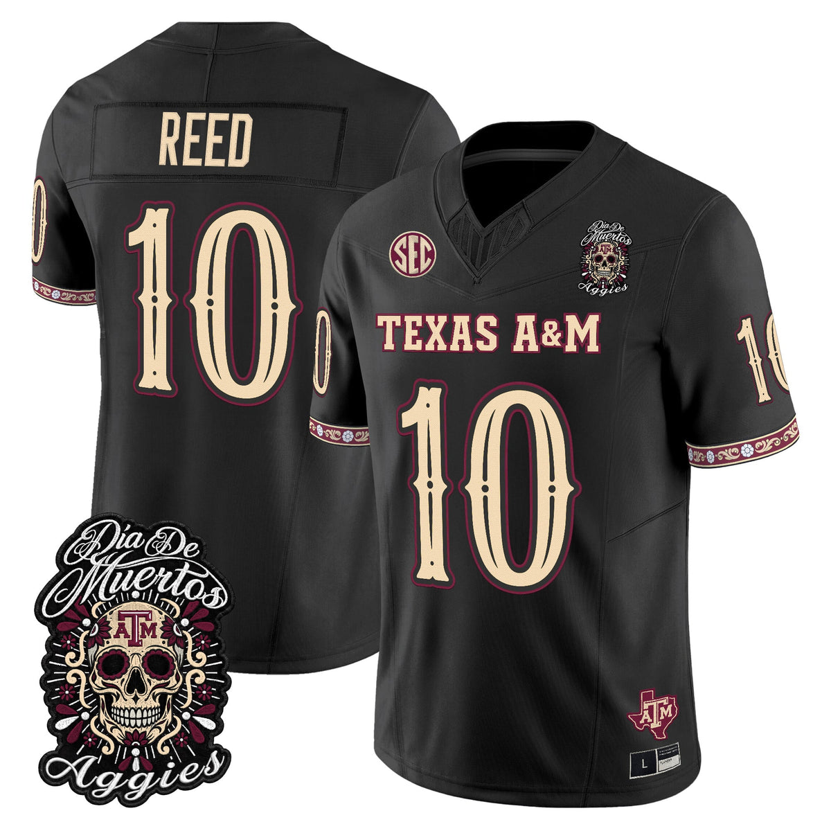 Men's Texas A&M Aggies Día de los Muertos Vapor Limited Jersey - All Stitched - Black - Marcel Reed
