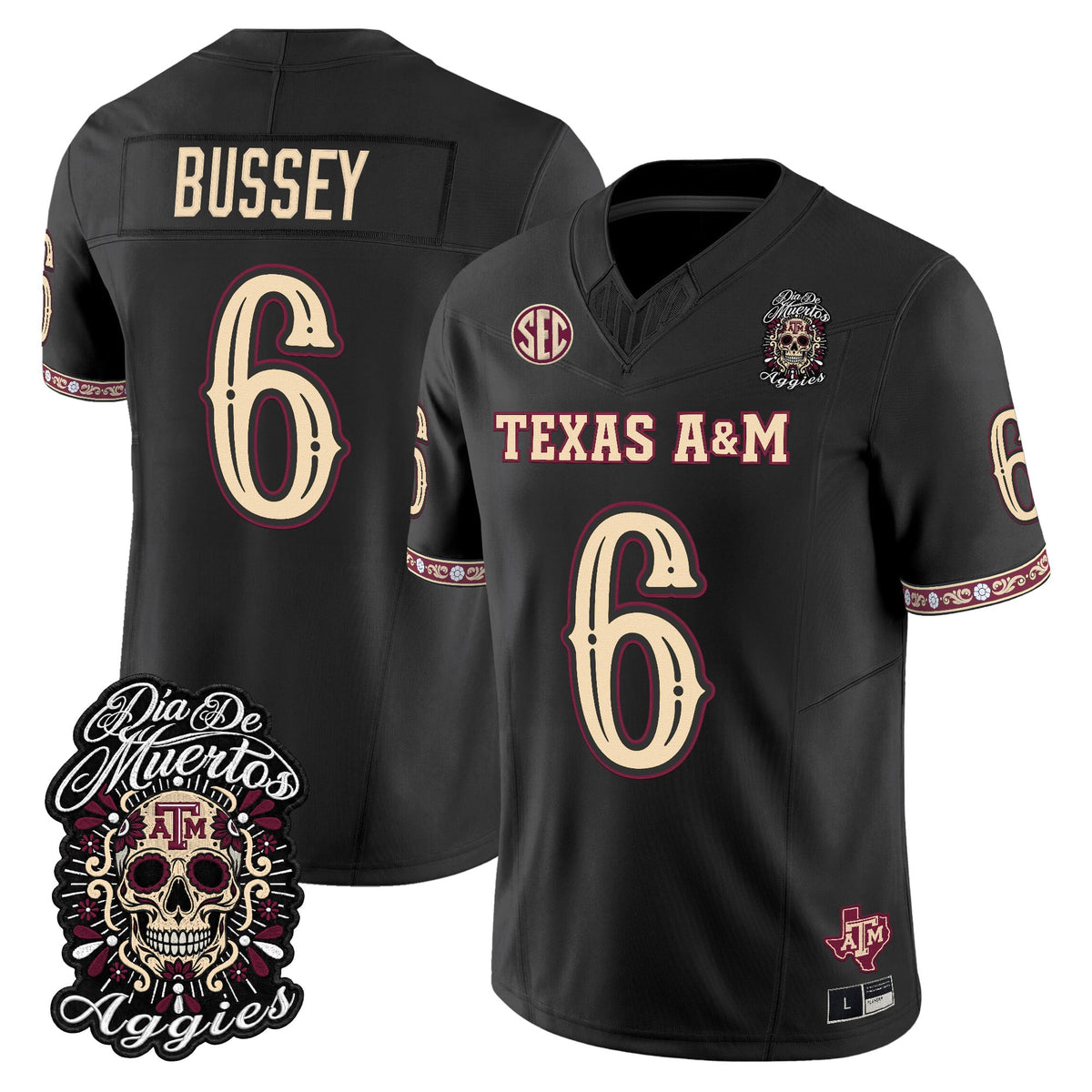 Men's Texas A&M Aggies Día de los Muertos Vapor Limited Jersey - All Stitched - Black - Terry Bussey