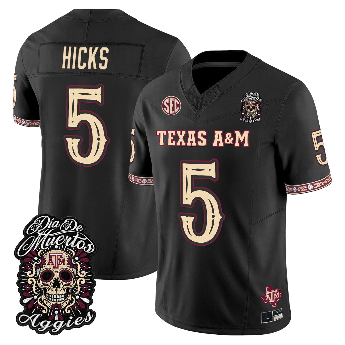 Men's Texas A&M Aggies Día de los Muertos Vapor Limited Jersey - All Stitched - Black - DJ Hicks