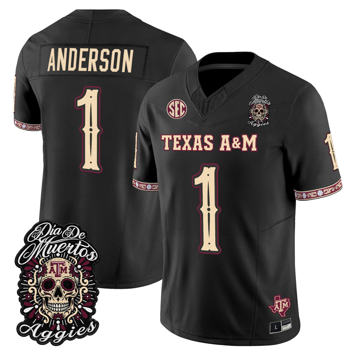 Men's Texas A&M Aggies Día de los Muertos Vapor Limited Jersey - All Stitched - Black - Bryce Anderson