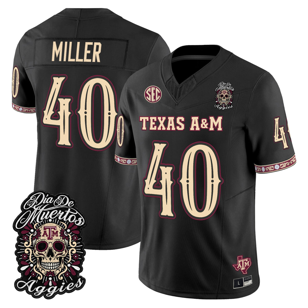Men's Texas A&M Aggies Día de los Muertos Vapor Limited Jersey - All Stitched - Black - Von Miller