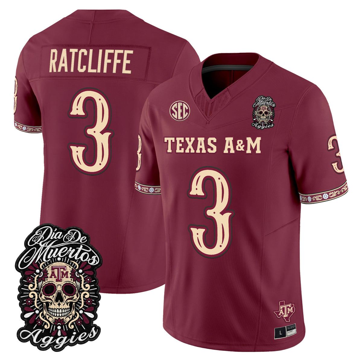 Men's Texas A&M Aggies Día de los Muertos Vapor Limited Jersey - All Stitched - Maroon - Marcus Ratcliffe