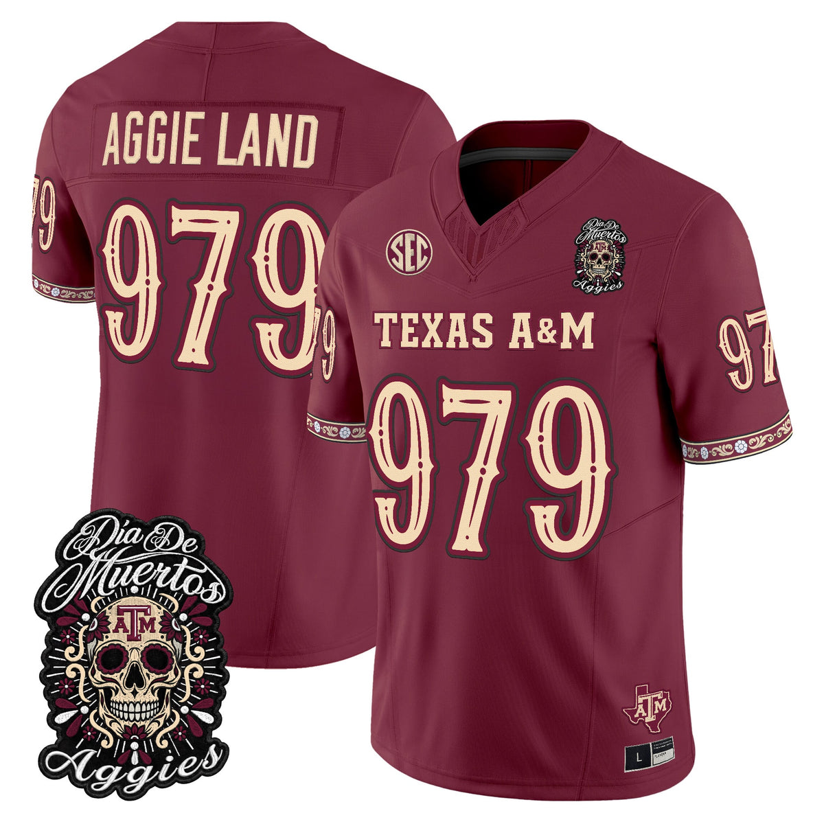 Men's Texas A&M Aggies Día de los Muertos Vapor Limited Jersey - All Stitched - Maroon - Aggie Land 979