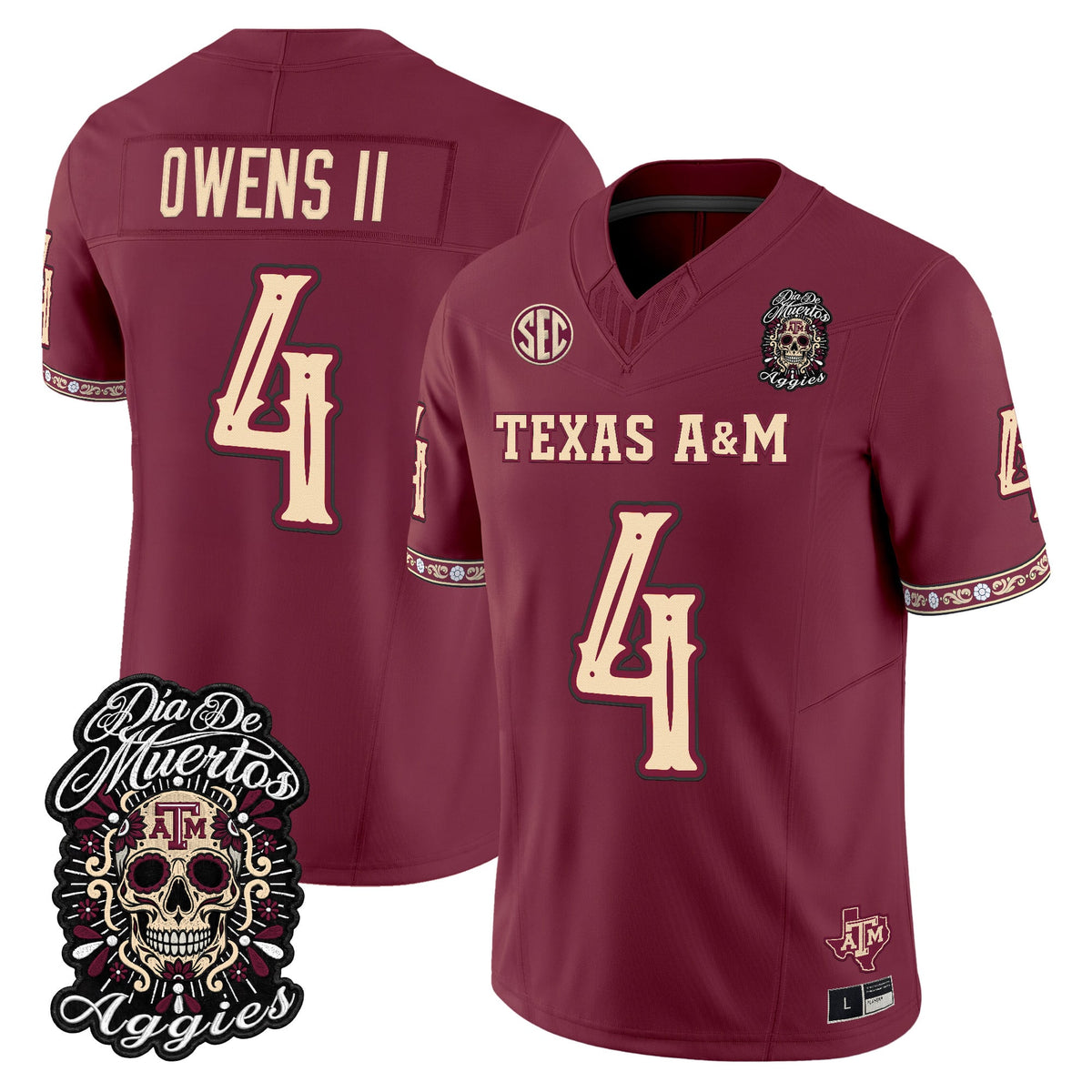 Men's Texas A&M Aggies Día de los Muertos Vapor Limited Jersey - All Stitched - Maroon - Rueben Owens II