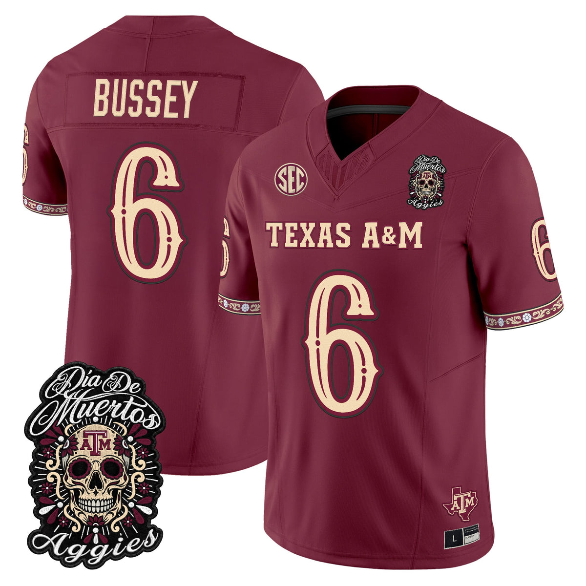 Men's Texas A&M Aggies Día de los Muertos Vapor Limited Jersey - All Stitched - Maroon - Terry Bussey