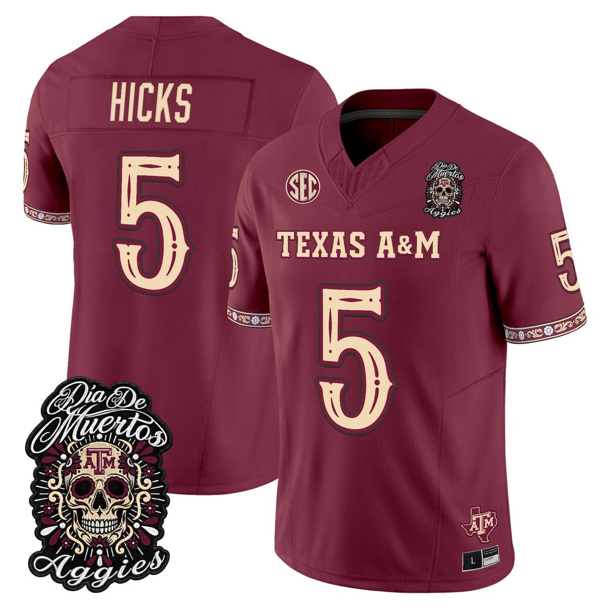 Men's Texas A&M Aggies Día de los Muertos Vapor Limited Jersey - All Stitched - Maroon - DJ Hicks