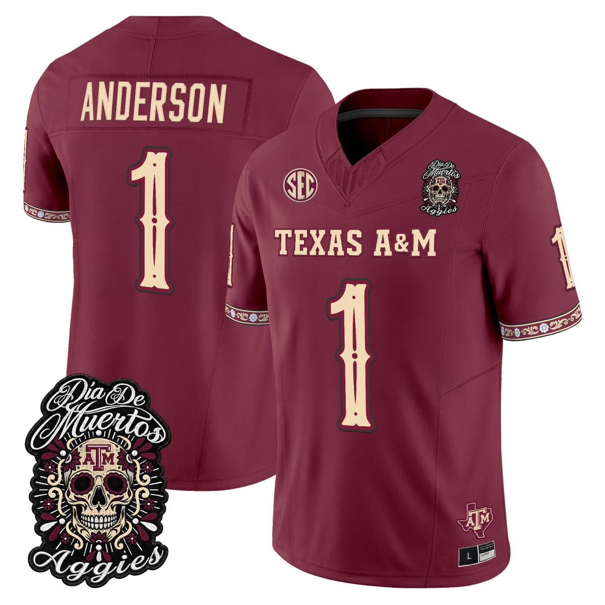 Men's Texas A&M Aggies Día de los Muertos Vapor Limited Jersey - All Stitched - Maroon - Bryce Anderson