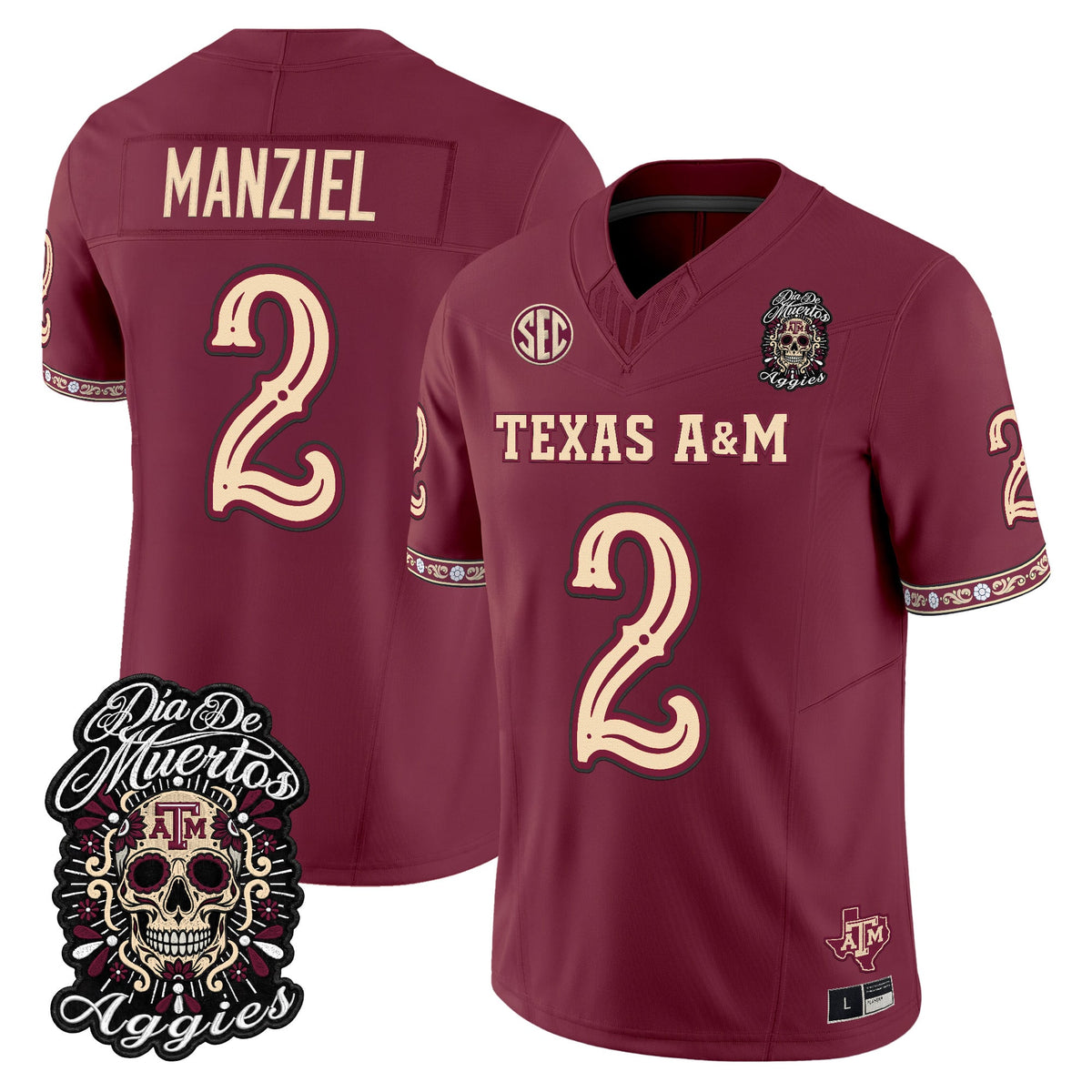 Men's Texas A&M Aggies Día de los Muertos Vapor Limited Jersey - All Stitched - Maroon - Johnny Manziel