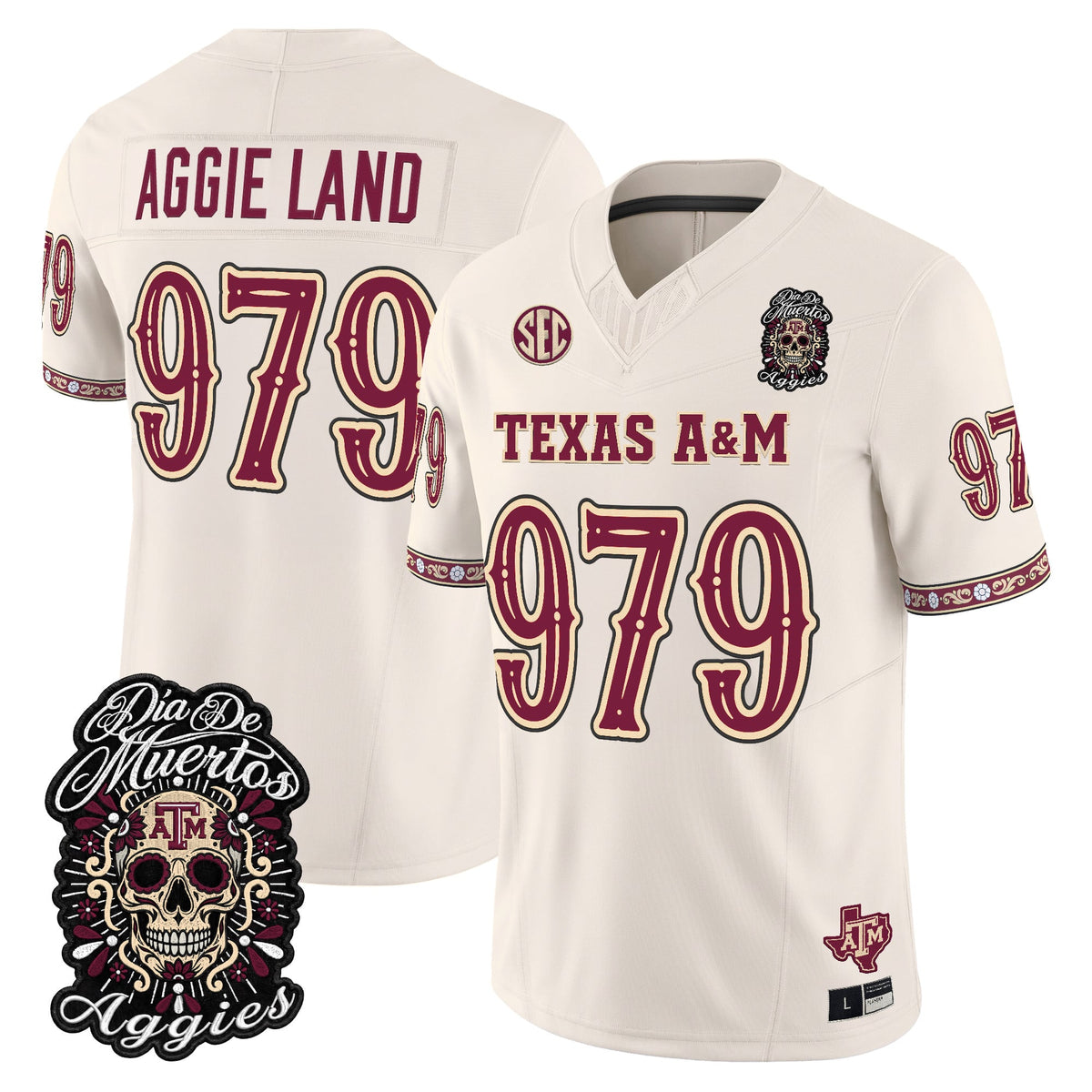 Men's Texas A&M Aggies Día de los Muertos Vapor Limited Jersey - All Stitched - Bone - Aggie Land 979