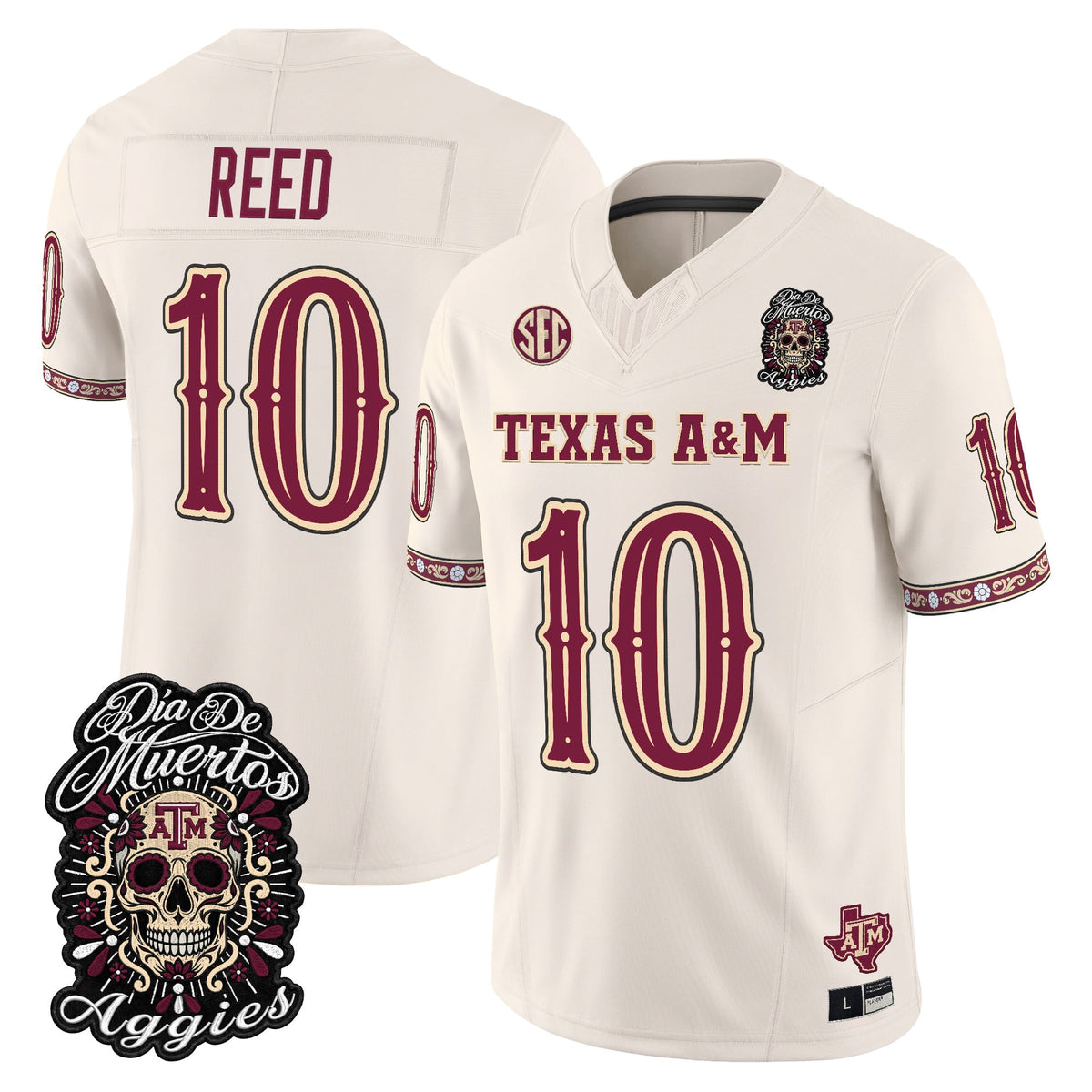 Men's Texas A&M Aggies Día de los Muertos Vapor Limited Jersey - All Stitched - Bone - Marcel Reed