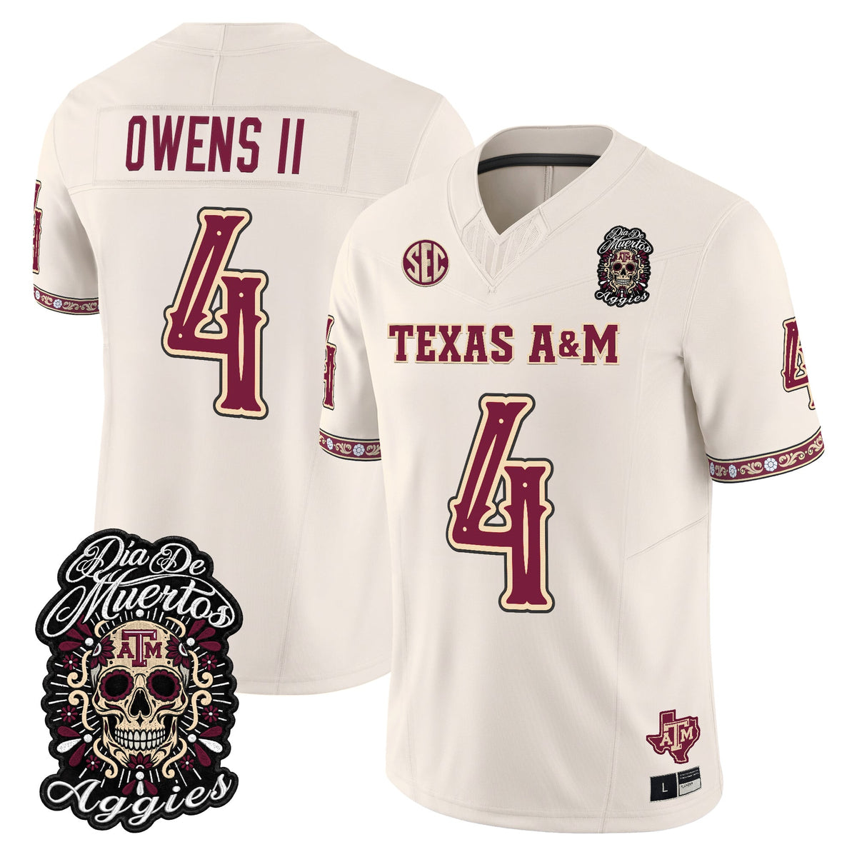 Men's Texas A&M Aggies Día de los Muertos Vapor Limited Jersey - All Stitched - Bone - Rueben Owens II
