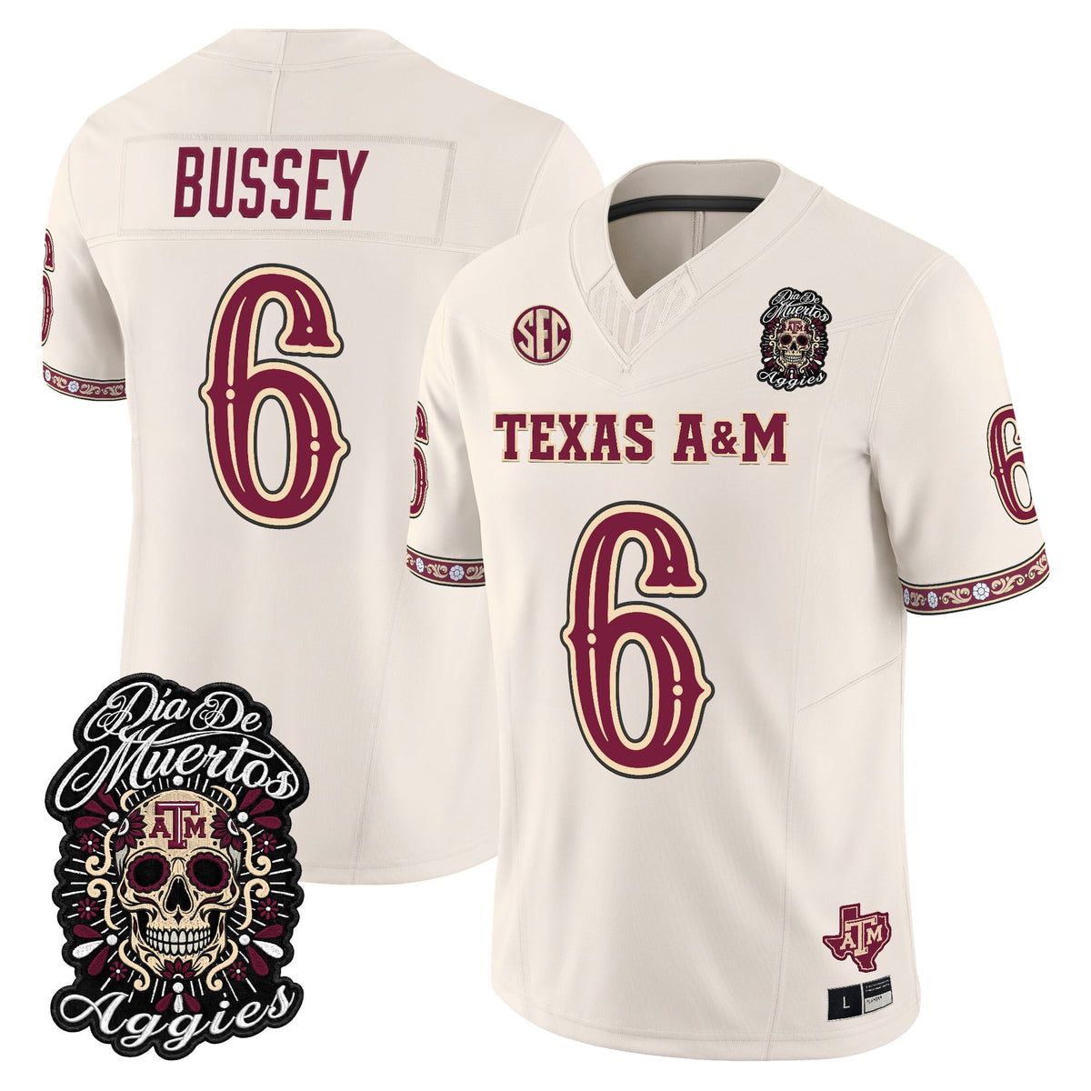 Men's Texas A&M Aggies Día de los Muertos Vapor Limited Jersey - All Stitched - Bone - Terry Bussey