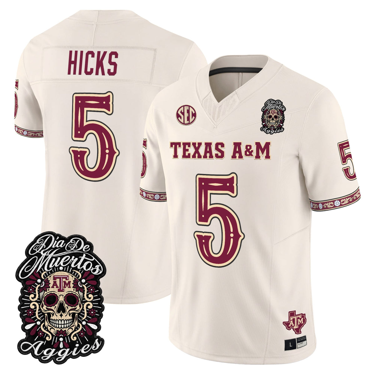Men's Texas A&M Aggies Día de los Muertos Vapor Limited Jersey - All Stitched - Bone - DJ Hicks