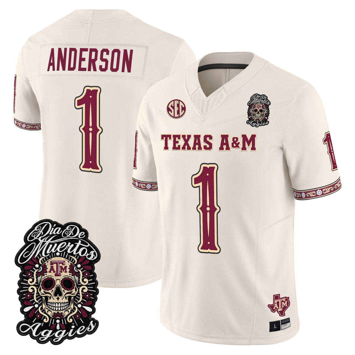 Men's Texas A&M Aggies Día de los Muertos Vapor Limited Jersey - All Stitched - Bone - Bryce Anderson